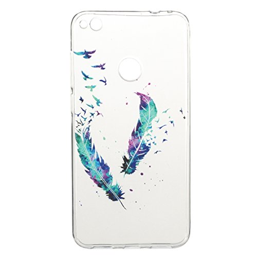 Huawei P8 Lite 2017 Hülle Silikon,P8 Lite 2017 Case,Huawei Honor 8 Lite Schutzhülle,Felfy Transparent Ultra Dünn Slim Soft Gel Silikon Handyhülle Schutzhülle TPU Clear Case Wassermelone Bananen Pony Flamingos Löwenzahn Traumfänger Farbe Muster Backcover Bumper Handytasche Anti Scratch Handyhülle Handycover Etui Tasche für Huawei P8 Lite 2017 / Honor 8 Lite [Zwei Federn] + 1x Silver Stylus+ 1x Bling Dust Plug [Zufällige Farbe] - 3