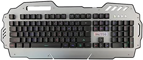 LED Gaming Keyboard, DMYCO USB Wired Mechanical Feeling Keyboard with 3 Levels of Adjustable Rainbow Backlight and Phone Slot Illuminated PC Keyboard for Gaming Working and Daily Use (Grey, Multicolor Backlight)