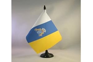 AZ FLAG - Canary Islands Table Flag 5'' x 8'' - Spanish region of Canarias Office Flag 100% Polyester 21 x 14 cm - Mini Desk Flag with 10'' Pole and Black Plastic Base