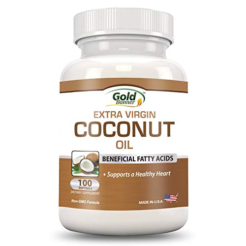 Cápsulas de aceite de coco - Pastillas de aceite de coco orgánico virgen extra - 100 perlas, 1.000 mg cada una - Prensado en frío - Instalaciones con certificado NCF - Elaborado en los EE.UU.