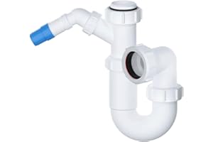 PlumbEZ Telescopic Adjustable P Trap with Swivel Nozzle - 40mm (1.1/2") Kitchen Sink Waste with 135 Degree Dishwasher Nozzle and 40mm Outlet Sink Waste Kit - 75mm Water Seal