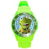 Kermit la rana Niñas o niños reloj con reloj banda de plástico verde