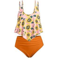 VECDY Bikinis Mujer 2019 Push Up con Relleno, Moda Girasol Bañadores Push Up Cintura Alta Trajes De Baño 2 Piezas con Volantes Y Conjunto Monokini Natacion Sin Tirantes (Naranja,XXL)