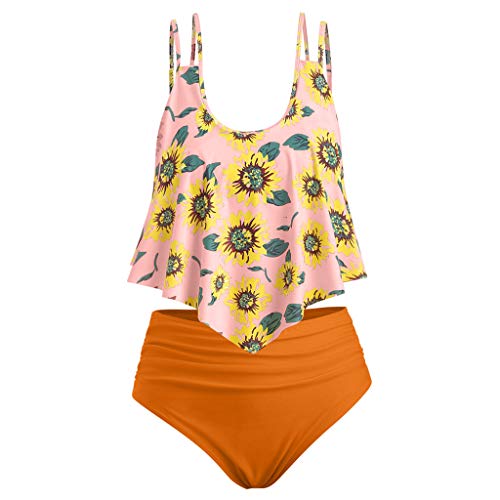 VECDY Bikinis Mujer 2019 Push Up con Relleno, Moda Girasol Bañadores Push Up Cintura Alta Trajes De Baño 2 Piezas con Volantes Y Conjunto Monokini Natacion Sin Tirantes (Naranja,XXL)