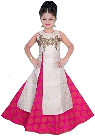 Eazhil Fashions Girls Goregous Party - Deep Rose with Cream Colour
