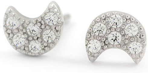 Sterling Silver Stud Earrings Moon Crescent CZ Studs Small Dainty Pave Cubic Zirconia Everyday Simple Christmas Gift