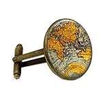 LANDUM 1 Paar Manschettenknöpfe für Herren, Charms Weltkarte Manschettenknöpfe 3 Farbe Runde Schmuck Männer Shirt Geschenke Manschetten Vintage - Bronze