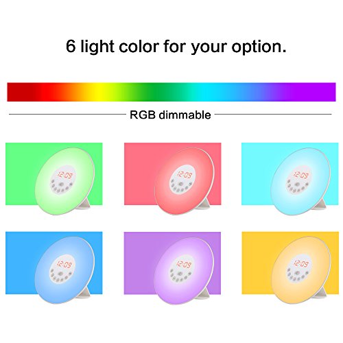 Wecker Lichtwecker Geschenk Wake Up Light Wecker mit Licht ,7 Wecktöne (6 Naturklänge und Radio), 7 Lichtfarben,10 Helligkeitstufen, Sonnenaufgangssimulator, Nachtlicht mit FM Radio, Geschenke für Kinder oder Erwachsene - 5