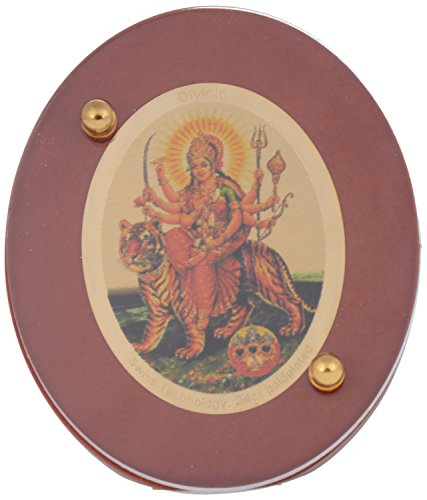 Kapasi Handicrafts Wooden 24 Carat Gold Plated Foil and Embedded Acrylic Car Dashboard Handicraft Goddess Durga Photo Frame