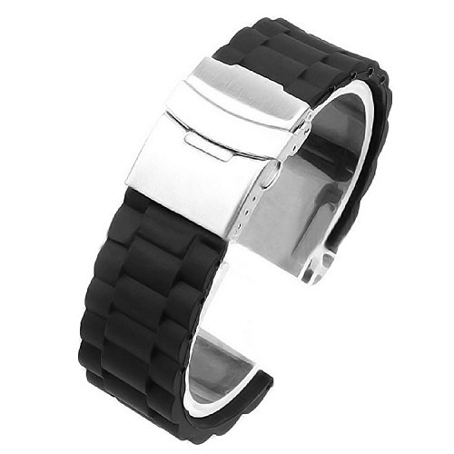 Preisvergleich Produktbild Wasserdichter Silikon Sport Watch Band Ersatz Wrist Strap Armband Bereitstellung Verschluss 22mm schwarz
