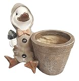Dimensiones: 18 x 20 x 15 cm. Fountasia Quackers - Figura Decorativa de Pato con Maceta de Resina para jardín
