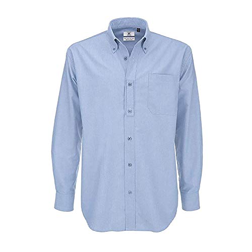 BC Footwear B&C Mens Oxford Long Sleeve Shirt Camisa de Oficina, Azul Blue 000, 46 (Talla del Fabricante: 2XL) para Hombre