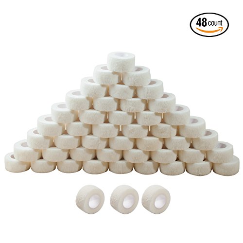 WLot 48 Rolls Self Adhesive Bandages Cohesive First Aid Wrap Medical Tape Elastic Waterproof for Finger Ankle Wrist Elbow Sprains Swelling 1" x 5 Yards (White)