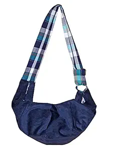 Emily Pet Sling Carrier for Small Dog and Cat, Travel Puppy Carrying Bag Breathable Mesh Single Shoulder Front Pack with Safety Belt for Outdoor(M,Checked Nevy Blue)