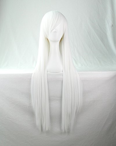 Womens Ladies Girls 80cm White Color Long Straight Wigs High Quality Hair Carve Cosplay Costume Anime Party Bangs Full Sexy Wigs