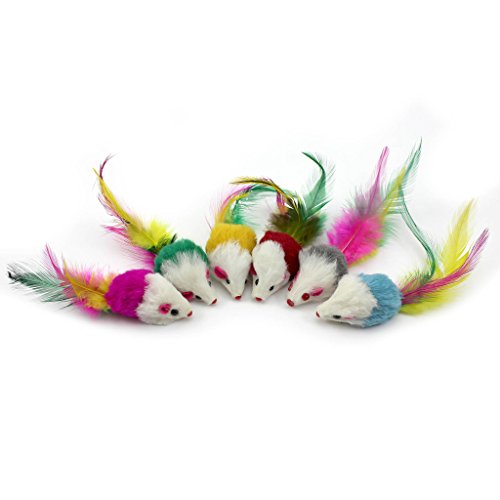 MMRM Furry Mäuseratten mit Feder-Endstück-Haustier-Katze jagt Spielzeug 2-Mengen - 7