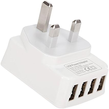 InfoTechnica 4.8A 24W Output  Quad 4 USB Charging Ports Mains Charger UK Plug Adapter Wall Charger, (White)