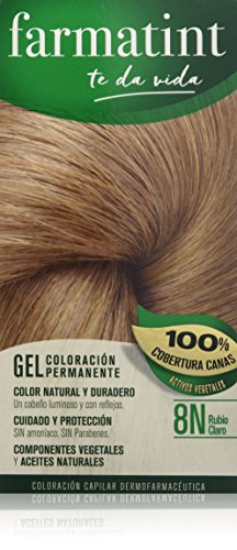 Farmatint Gel 8N Rubio Claro | Color natural y duradero | Componentes vegetales y aceites naturales | Sin amoníaco | Sin Parabenos | Dermatológicamente testado