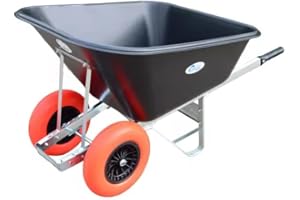WILCOX EQUIMED Equimed Garden Wheelbarrow - Extra Large Trolley with 200L Plastic Bucket, Puncture-Proof PU Wheels, Galvanised Frame (Black/Red)