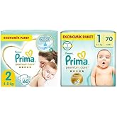 Prima Bebek Bezi Premium Care 2 Beden 60 Adet Mini Jumbo Paket & Prima Bebek Bezi Premium Care 1 Beden 70 Adet Yenidoğan Jumb