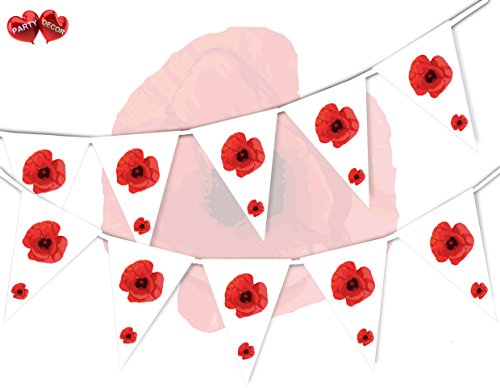 Poppy Appeal Remembrance Day With Poppy Flower theme bunting banner 15 flags 12ft for guaranteed simply stylish party National Royal Patriotic decoration by PARTY DECOR Poppy Appeal Remembrance Day With Poppy Flower theme bunting banner 15 flags 12ft for guaranteed simply stylish party National Royal Patriotic decoration by PARTY DECOR