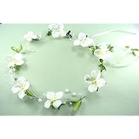 clarigo Haarschmuck Hochzeit Kommunion Haarkranz Haarkkränzchen Buchskranz Buchskränzchen Hortensie offwhite