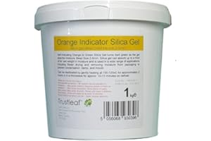Trustleaf Perles en gel de silice de 2 à 5 mm avec indicateur orange - Pot réutilisable - Déshumidificateur - Séchage de fleurs - Stockage - Pot de 1 kg - OG