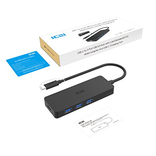 ICZI USB C Hub, 3x USB 3.0 port, 1x HDMI port (4K), 2x Kartenleser (SD&TF) und 1x USB C PD port (Power Delivery), vernickelt Stecker, schlank Entwurf mehr dünn, für New Macbook, Macbook Pro 2016, Google Pixel C, usw. Schwarz - 7