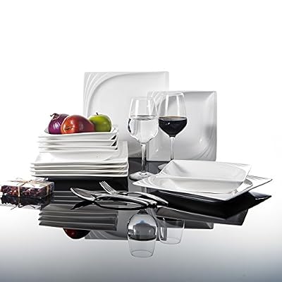 Malacasa, Série Monica, Service de Table, 12 pièces avec 6 Assiette à Soupe, 6 Assiettes Plates Design Moderne Porcelaine
