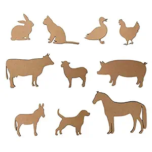 Bonjoy Wooden Farm Animals Shape Cutouts - Set of 10 animal shapes - 2.5