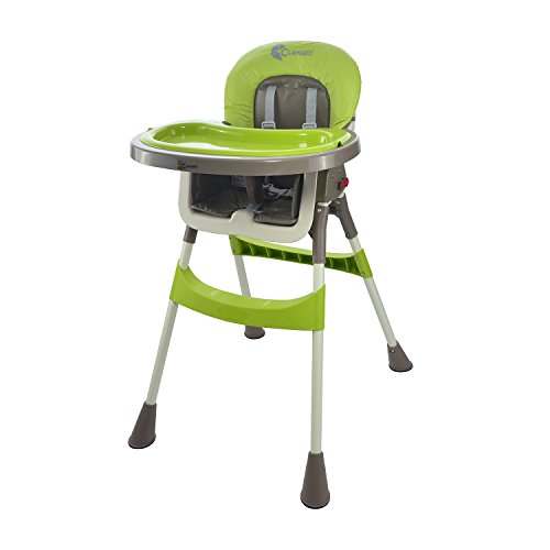 Clamaro „babyHIGH“ Kinder Baby Hochstuhl (5 Farben wählbar) mit Sicherheitsgurt und 2in1 Tablett, Babyhochstuhl klappbar, gepolstert, mit abwischbaren Sitzpostern und mit rutschfesten Standfüßen - 2