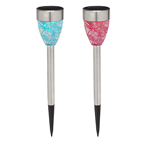 2er Set LED Solar Edelstahl Stableuchten Prisma farbwechselnd Lights4fun - 3