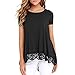 Produktbild Ears Frauen Freizeit Tunika beiläufige Sweatshirt Retro Strickjacke Mode Fitness läuft Sommer Yoga Oberteil Spitze Bluse Tops Oansatz Kurzarm lose Spitze Patchwork Tops Tunika Bluse