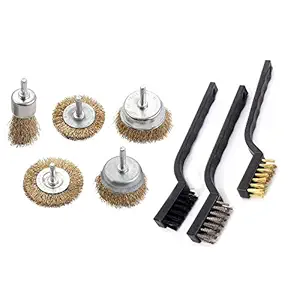 Multi use wire brush set 8pcs wire brushes kit Brass, nylon, steel for removal paint, dust, polising, cleaning, etc (Set of 8,Material-Brass/Nylon/steel,Color-Multi)