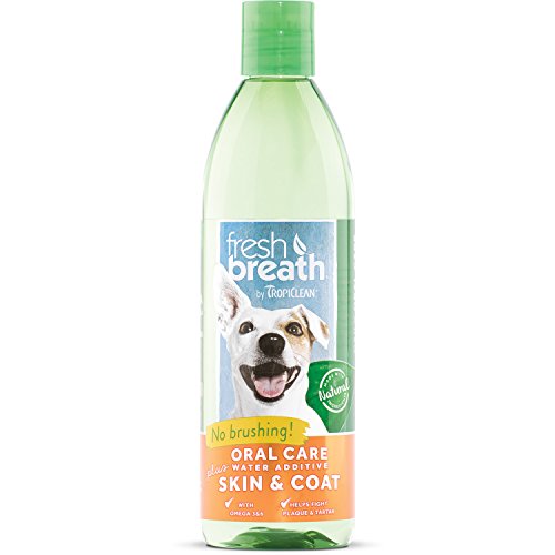 TropiClean Fresh Breath Water Additive Plus Skin Coat Oral Care Pets Dogs 16z