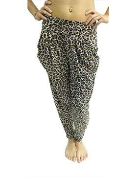 Signore delle donne Marrone Grigio Leopard Print Aladdin pantaloni larghi elastiche 8 10 12 14