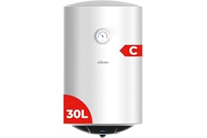 Nilson Termo Eléctrico Vertical 30 Litros NT3000. Instalación Vertical, 1500W, Incluye Kit de Montaje, Resistencia de Acero inoxidable, Blanco, Eficiencia Energética Clase C