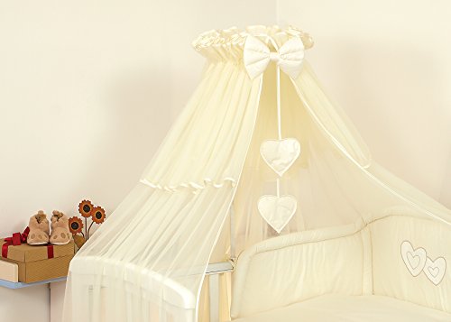 LUXURY BABY COT/BED CANOPY DRAPE-BIG 480cm HEARTS + HOLDER (Cream)