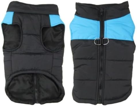 Winter Dog Coat Jacket For Medium and Large Dogs, Warm Padded Puffer, Chest Protector, Vest Harness, Easy To Use Zip Up Design Blue Small