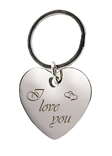 Porte-clés en forme de cur avec gravure « I love you » Chromé - Cadeau idéal pour la Saint-Valentin ou comme cadeau de Noël