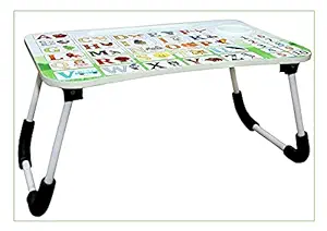 Swami Enterprise Laptop ABCD Wooden Study Table for Children Bed Table for Breakfast, Kids Activity Table with Tablet Stand and Cup Holder Multi Color peck of 1