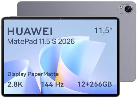 HUAWEI MatePad 11.5 S 2026 Tablet con Display PaperMatte ultra-luminoso 2.8K 144Hz, 12+256GB, Batteria da 8800 mAh, SuperCharge 40W, WiFi 6+, Bluetooth 5.2, Notes, GoPaint, Garanzia di 30 mesi
