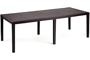 Dmora - Table d'extérieur Roma, Etagère à manger rectangulaire extensible, Table de jardin extensible effet rotin, 100% Made in Italy, 150/220x90h72 cm, Marron