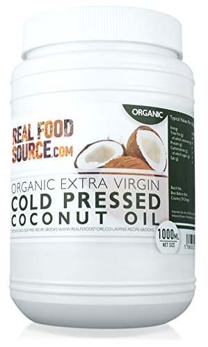 RealFoodSource Certified Organic Extra Virgin Cold Pressed Coconut Oil 1 Litre Eco Tub (~920g) with FREE Coconut Oil Recipe Ebook