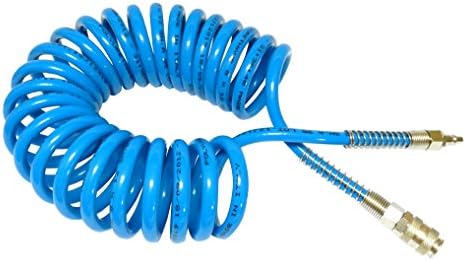 BamaxBX15PU4-5 Compressed Air Spiral Hose in Professional Polyurethane Very Flexible, diam. 5x8, Length 4 mt, with Universal Tap and Quick Coupling, Blue