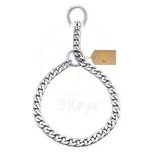 3Keys Diamond Cut Chrome Plated Choke Chain Dog Training Collar (L-30 inch W-1.25 cm)