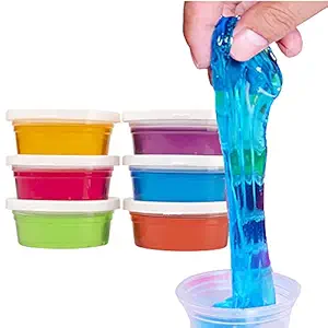 4WORDS Non Toxic DIY Crystal Clay Soft Slime Magic Mud Kit in Assorted Colours Set Toy Gifts for Girls and Boys Kids Above Age 5+ Year Old (Pack of 6)