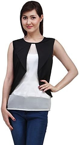EVES PRET A PORTER Women's Polyester Georgette Black & White Layered Sleeveless Top