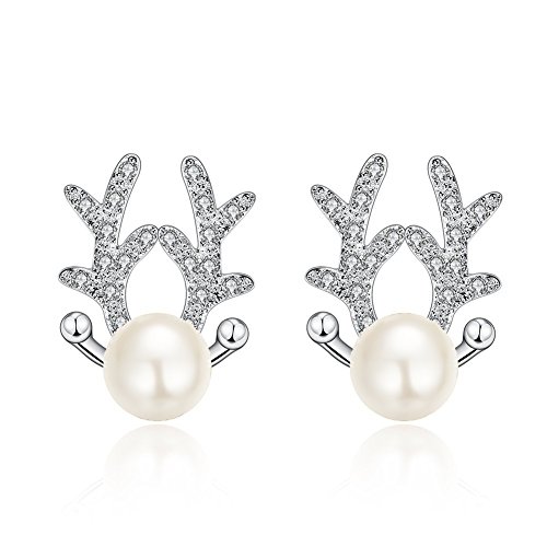 Buycitky orecchini in argento placcato carino renna per donne ragazze carino orecchini di perle con PU gioielli della