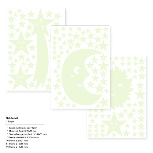 Wandkings Sonne, Mond und Sterne, 161 Sticker für Sternenhimmel, extra starke Leuchtkraft, Wandsticker Leuchtaufkleber, Fluoreszierend und im Dunkeln leuchtend - 4